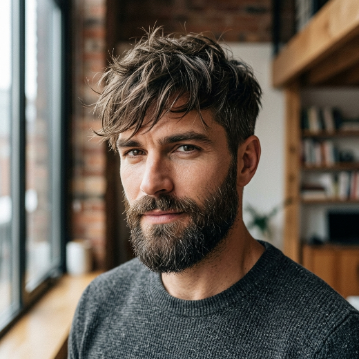 beard, textured fringe