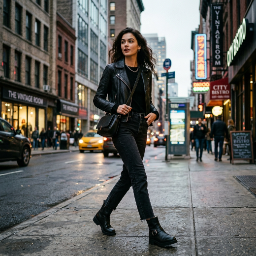 black jeans and a leather jacket