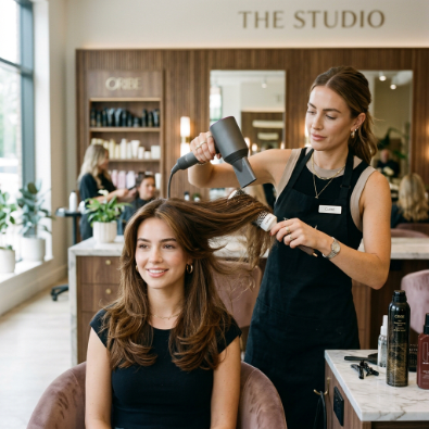 blow-drying layered hair