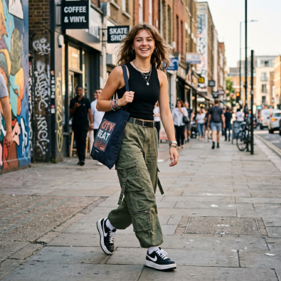 cargo pants and fitted tank