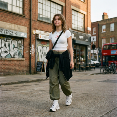 fitted baby tee and parachute pants