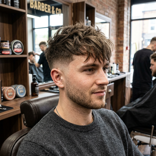 messy fringe fade
