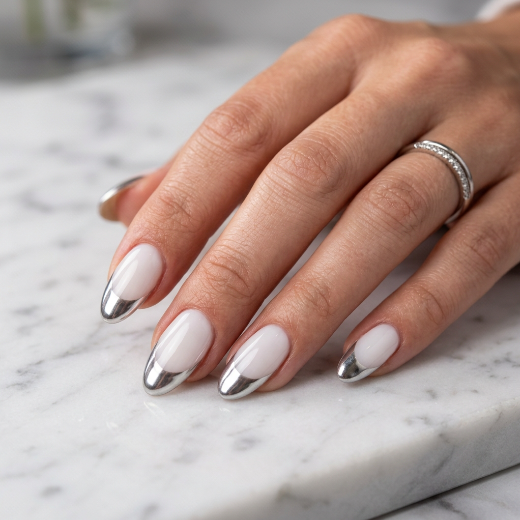 metallic chrome French tips