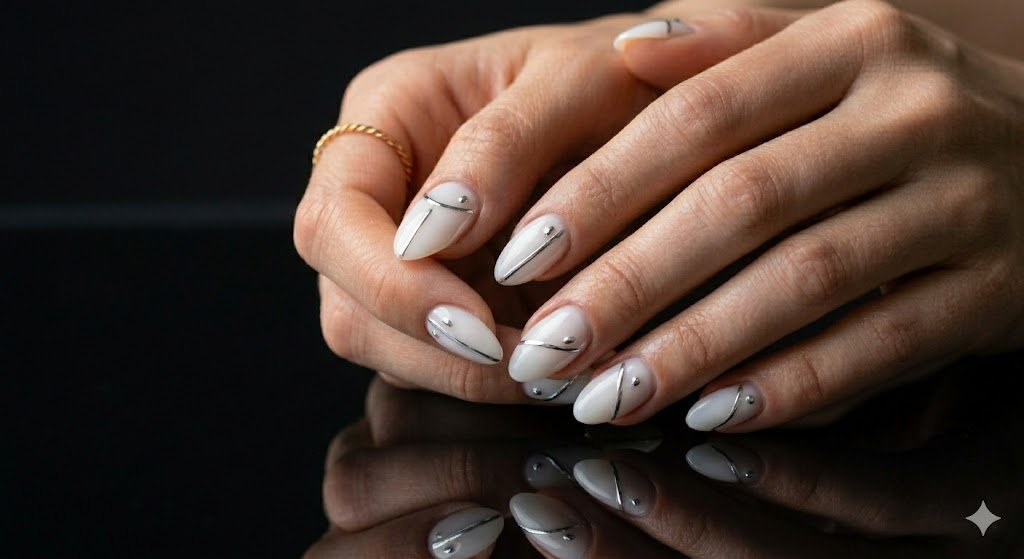 thin chrome lines nails