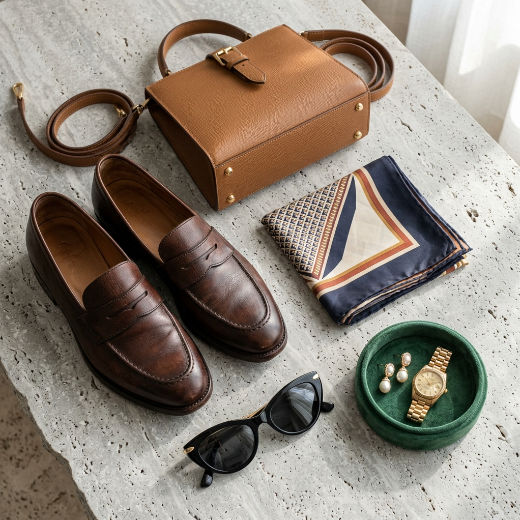 A pristine fashion flat-lay arranged artistically