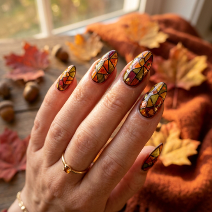 Autumn Leaf Mosaic Nails