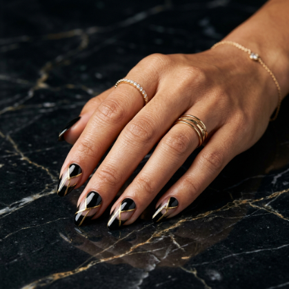 Black and Gold Luxury Nails