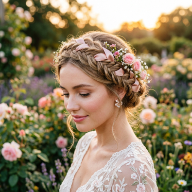 Braided crown with ribbon
