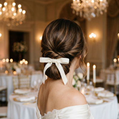 low bun with velvet ribbon