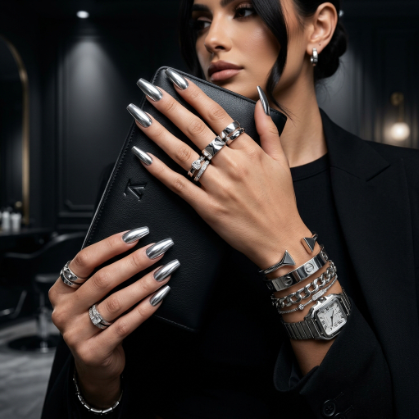 Chrome Silver Coffin Nails