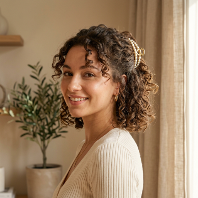 Curly Half-Up Claw Clip Style