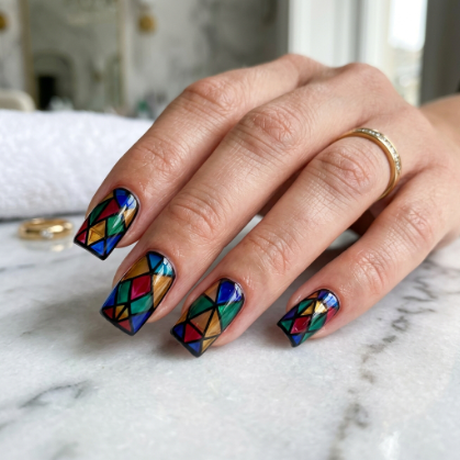 Geometric Glass Nail Design