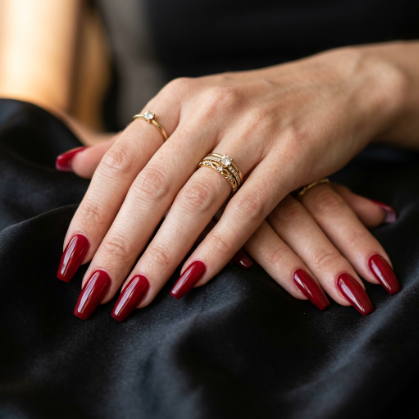Glossy Cherry Red Coffin Nails