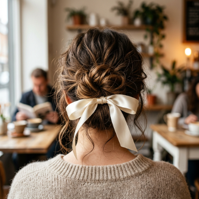 Messy bun with ribbon