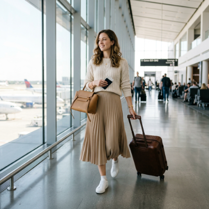 Midi Skirt with a Lightweight Knit Sweater