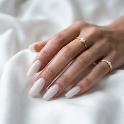 Milky White Coffin Nails