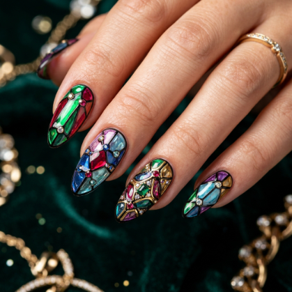 Mixed Jewel Tone Nails