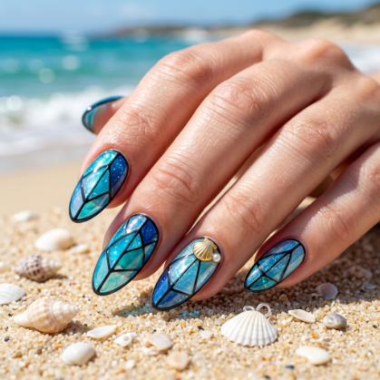 Ocean Blue Glass Nails