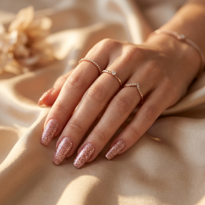 Rose Gold Glitter Nails