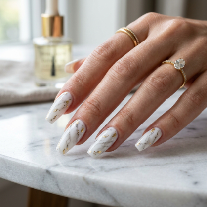 White Marble Luxury Nails
