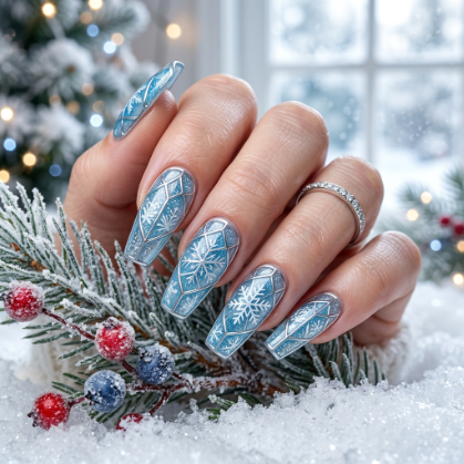 Winter Snowflake Glass Nails