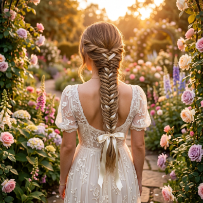 ribbon wrapped fishtail braid
