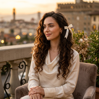 loose curls with ribbon