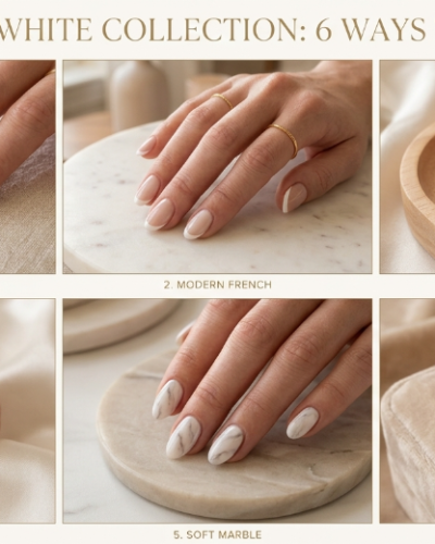 milky white nails with design